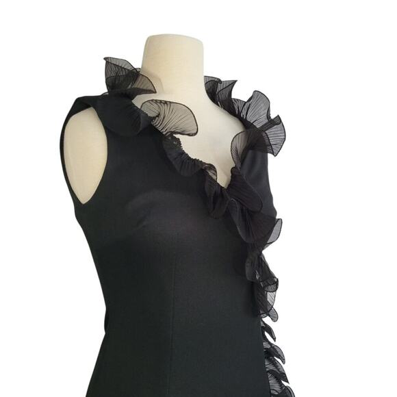 Vintage Black V-neck Ruffled Maxi Formal Dress Size 10 Goth Witch Vamp Sexy Glam - Picture 5 of 15
